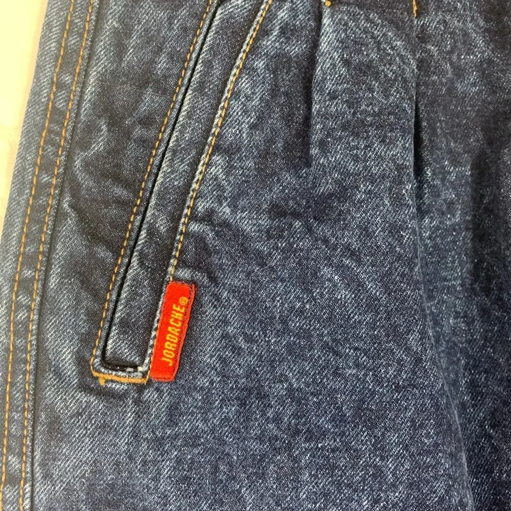 Jordache size 7 24 vintage acid wash Dark Blue Denim Skirt pencil retro 90s fold